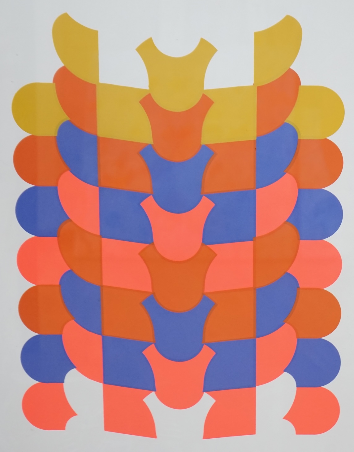 George Woodman (American, 1932-2017), colour silkscreen print, Abstract composition, signed and dated '68 verso with The Museum of Modern Art label, 70 x 49cm. Condition - good